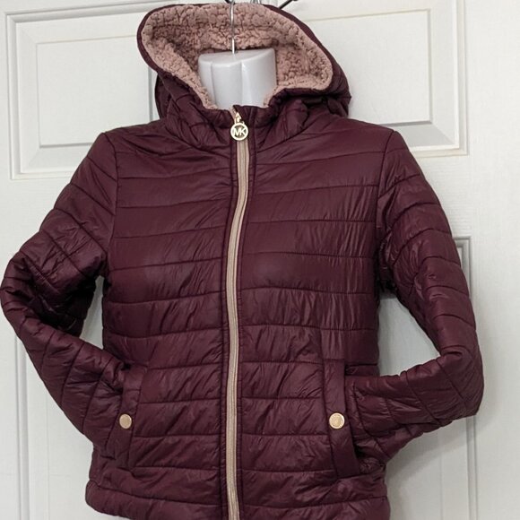 MICHAEL KORS Girl's Puffer Jacket Sherpa Size Medium 10/12 Burgundy